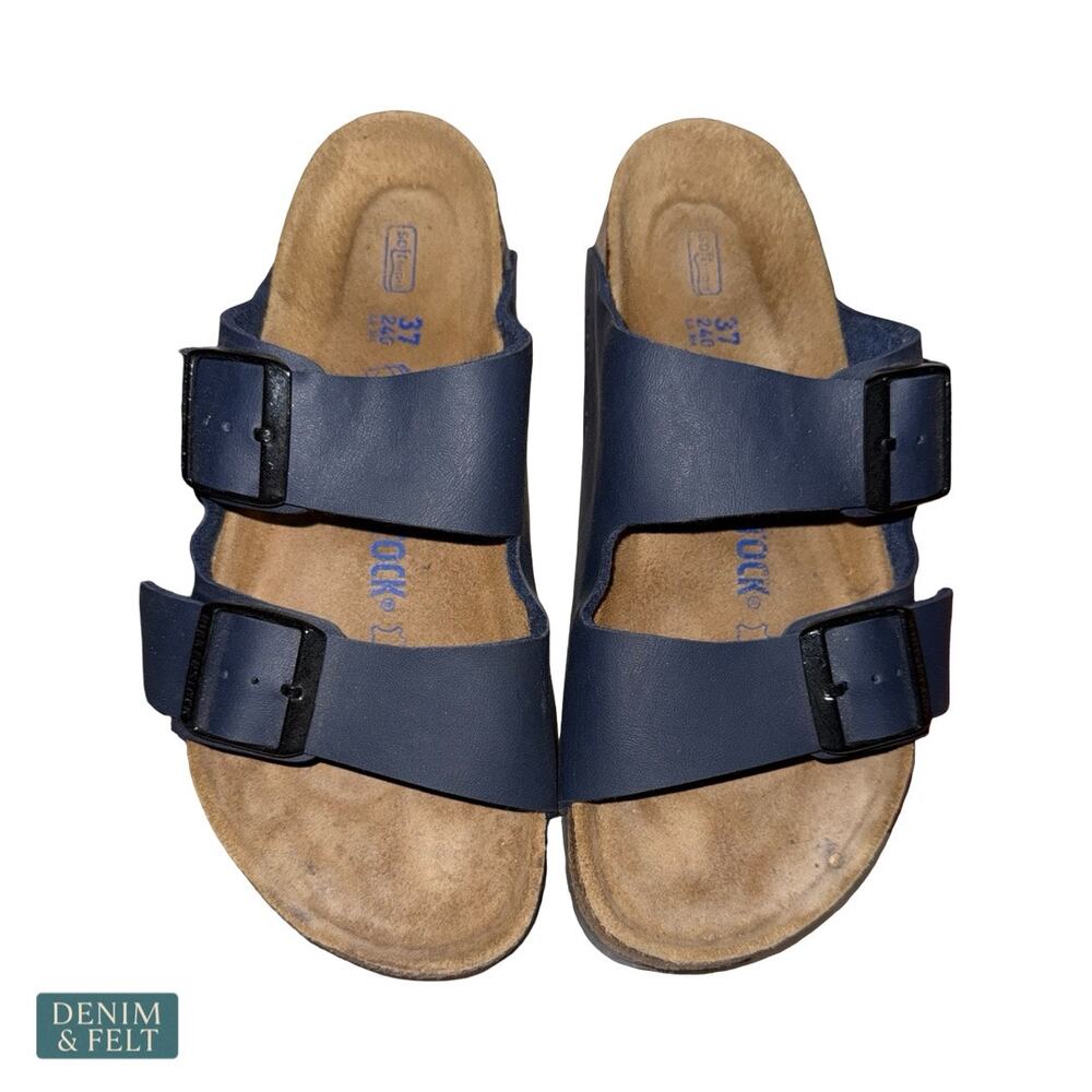 Birkenstock Arizona Soft‎ Footbed Blue Birko Flor Double Strap Comfort Sandals - Picture 7 of 12